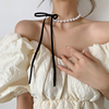 优雅珍珠项链女夏小众蝴蝶结绑带锁骨链项圈设计感百搭气质颈链