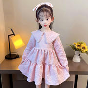 女童初秋娃娃领长袖礼服短款蓬蓬，公主裙连衣裙，小碎花网红小众流行