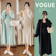 韩版孕妇装秋冬季高弹针织连衣裙，两件套装2024吊带紧身裙外套