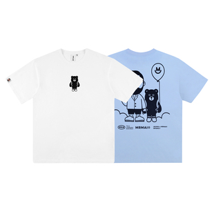 MMLABCREW MRMAI简笔插画系列春夏白色浅蓝色纯棉圆领短袖T恤