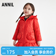 安奈儿童装女童中长款棉衣冬季大童花苞造型休闲棉服外套