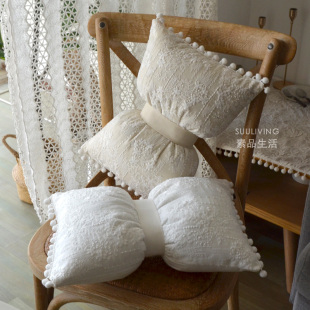 欧式ins白色蕾丝小花朵可爱蝴蝶结腰枕靠枕套抱枕可拆洗布艺定制