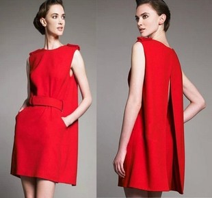 欧洲站女装2024春夏，无袖红色裙子高端斗篷，背心国际大牌连衣裙