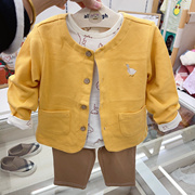 韩国原d童装 23春款男女儿童黄色开衫米色鸭子满印卫衣可爱套装P2