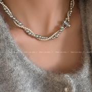 宝箱扣双层珍珠项链女百搭气质，锁骨链高级感小众设计复古颈链饰品