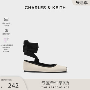 charles&keith春夏，女鞋ck1-70380979拼色绑带，平跟芭蕾舞鞋女鞋