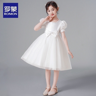 罗蒙女童礼服轻奢白色，钢琴演奏演出服，公主裙小女孩生日花童连衣裙