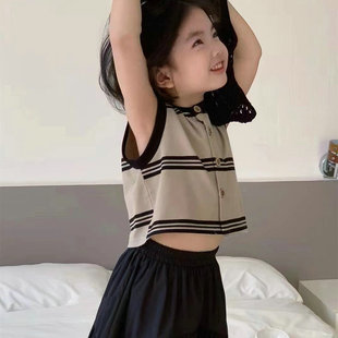 女童洋气套装2024夏装韩国童装儿童条纹背心宝宝半身裙两件套