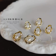 韩国纯10k金天然(金天然)珍珠，耳钉女小众，设计耳饰不规则气质耳环2023年新