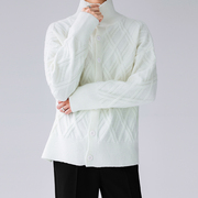 韩国ins白色高领毛衣男女秋冬厚款宽松纯色针织衫，开衫外套免烫潮