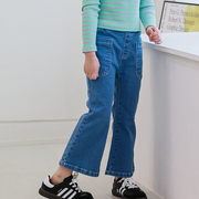 女童时尚休闲牛仔喇叭裤，pulu韩国南大门童装，2024春靴裤