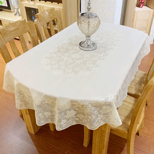 pvc桌布椭圆形餐桌，垫防水防油防烫免洗茶几台布烫金桌套圆桌桌布