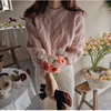 甜美浅粉色毛衣女韩国复古麻花针织衫2024年春羊毛套头衫
