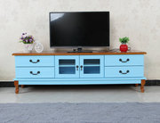 欧式客厅卧室简约时尚现代美式乡村电视柜地中海蓝色实木电视柜