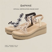 daphne达芙妮璀璨夺目bling~坡跟，凉鞋女夏季水钻花朵厚底女鞋