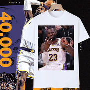 詹姆斯4万分短袖男t恤女NBA湖人队6号球衣总冠军得分王学生纪念衫
