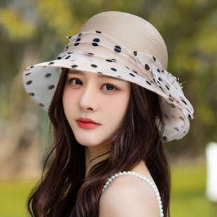 春夏季女士帽子韩版时尚花朵波点防晒太阳帽百搭优雅遮阳盆帽