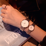 超薄时尚韩版简约情侣手表对表，防水钢带男表女表蓝宝石石英表