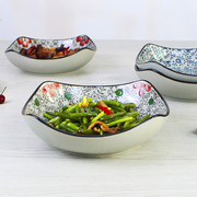 日式8英寸翘角盘炒菜盘子 家用陶瓷深盘汤盘创意方形不规则异形盘