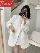 白色西装外套女春秋季2023韩版宽松高级感小个子休闲西服上衣