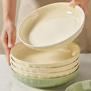 奶油风陶瓷盘子菜盘家用釉下彩菜碟子餐盘高级感深盘碗碟餐具套装
