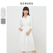 gcrues衬衫裙春装女2024年白色，裙子中长款连衣裙，夏季收腰显瘦