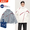 NASA联名2023冬季设计感压褶拼色立领长袖棉服女情侣保暖拉链外套