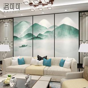 壁纸新中式风格青山绿水，沙发卧室电视，背景墙壁画无纺布墙纸
