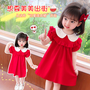 2024童装夏款女童裙子洋气，时髦小童红色连衣裙一岁女宝宝夏装