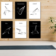 普拉提六大原则装饰画核心床，体式健身工作室挂画黑白，瑜伽馆墙壁画