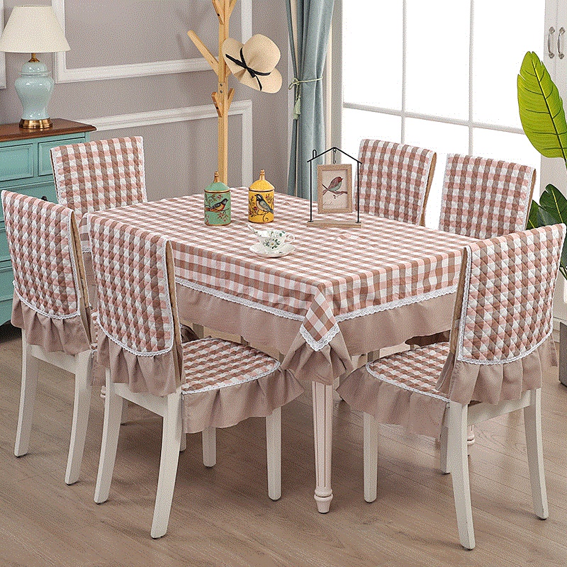 椅子桌布布艺长方形格子餐桌布，椅套椅垫餐椅套装台布茶几套罩坐垫
