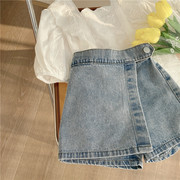 童装女童短裤2023夏季韩版牛仔，假两件薄款夏装，女宝宝牛仔裙裤