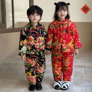 儿童唐装东北大花中国风棉袄女童拜年衣服汉冬季过新年套装