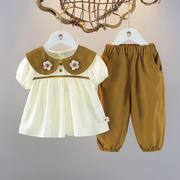 女童短袖森系夏装两件套夏季童装，女宝宝薄款儿童七分裤套装潮