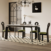 法式复古岩板实木餐桌椅现代简约家用长方形，饭桌设计师高端小户型