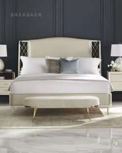 美式轻奢网红主卧床简约现代床头不锈钢双人床，布艺软包1.8米床