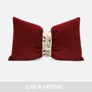 北欧ins轻奢风儿童沙发，样板现代红色天鹅绒，腰扣装饰抱枕床头靠垫