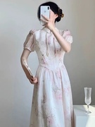 新中式改良旗袍裙年轻款少女夏季高端气质国风雪纺碎花连衣裙