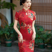 老上海复古中老年妈妈，婚宴旗袍红色，中长年轻时尚2024春夏大码