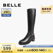 百丽骑士靴女冬季长筒靴子，商场同款真皮，粗跟长靴bp374dg2
