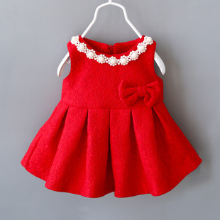 女童连衣裙女宝宝红色公主，裙子马甲背心裙，婴儿一周岁礼服春秋洋气