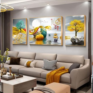 轻奢客厅装饰画沙发，背景墙画挂画简约现代新中式水晶，壁画大气山水