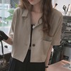 韩国chic夏季减龄复古小众，设计感气质休闲棉麻，短款西装短袖小外套