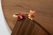 法国设计小众珐琅釉彩24圣诞颂歌泰迪熊玩偶蝴蝶结带钻戒指开口潮