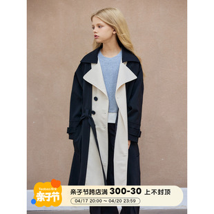 mpeng女童秋季撞色风衣外套，设计感小众高级感假两件长款大衣