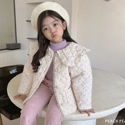 2023冬季韩国童装peach儿童宝宝时尚碎花，荷叶领公主棉袄棉服
