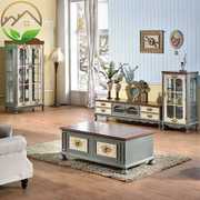 美式电视柜茶几组合地中海，风格大小户型，客厅欧式实木田园彩绘家具