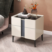 烤漆床头柜简约现代50米白色，意式轻奢极简窄款高端实木北欧储物柜