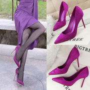 高跟鞋女2022年春秋季绒面性感，细跟法式紫色名媛气质尖头单鞋