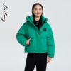 lancy朗姿白鹅绒(白鹅绒，)2022冬季绿色，短款羽绒服设计感通勤女士外套